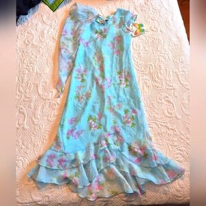 My Michelle girls size 8 light blue with floral design cap sleeve dress, NEW
